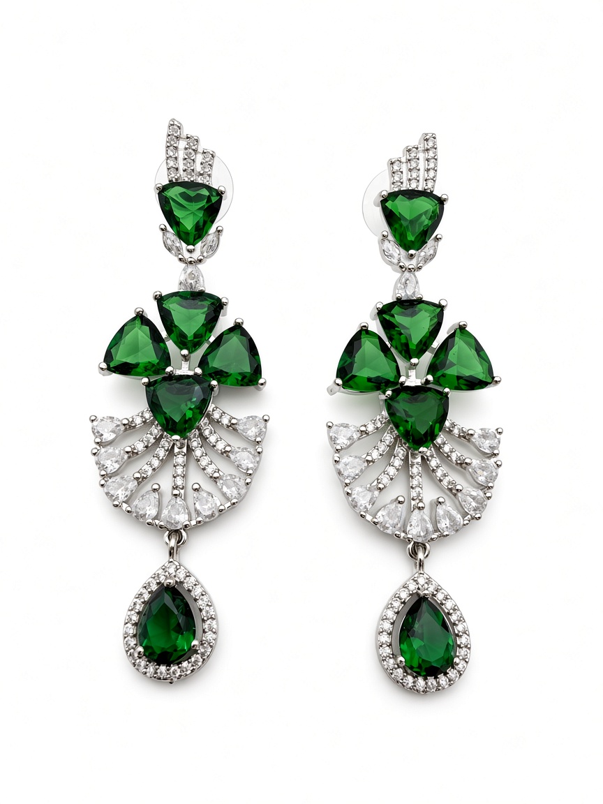 II. Drop Earrings — Platinum-Plated Copper & Zirconia