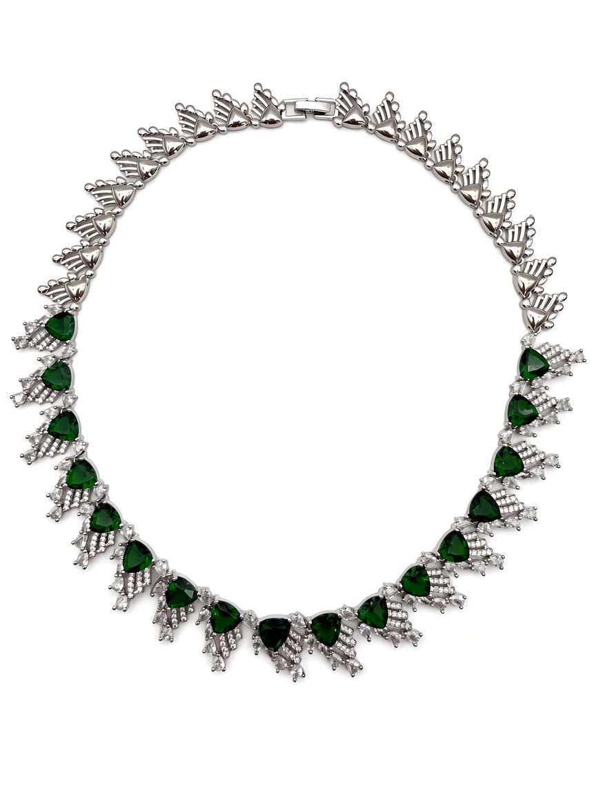 I. Collar Necklace — Platinum-Plated Copper & Zirconia